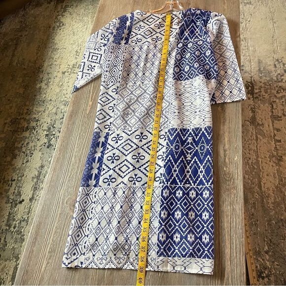 White Blue Geometric Kimono Coverup OS - Picture 9 of 11